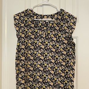 Black floral flutter sleeve V-neck blouse by Ann Taylor LOFT